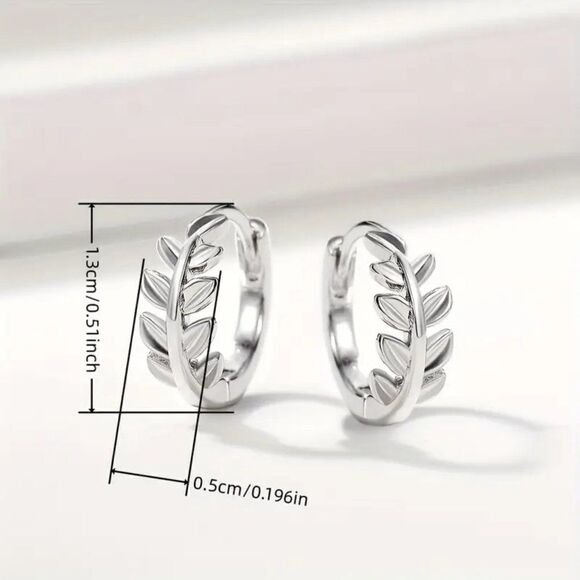 Silver Leaf Hoop Earrings - Picture 7 of 7